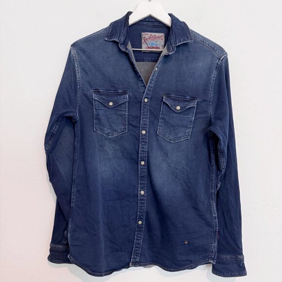 Jack & Jones Long Sleeve Snap Chambray Blue Shirt Mens Size Small - Picture 2 of 11